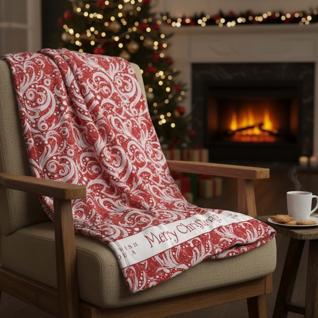 Red Abstract Snowflake Pattern#10 ID1009 Fleece Blanket (Creator Uploaded)