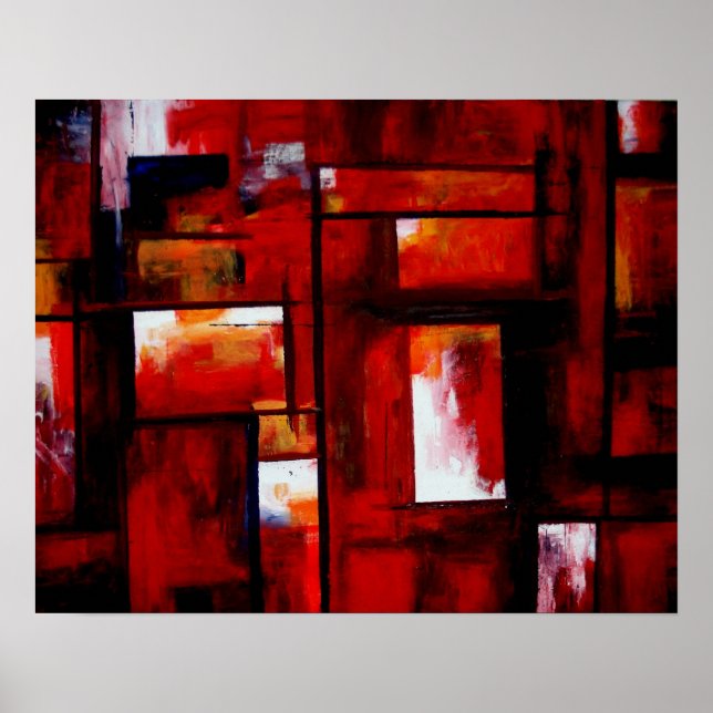 Red Abstract Squares Art Print Poster (Front)