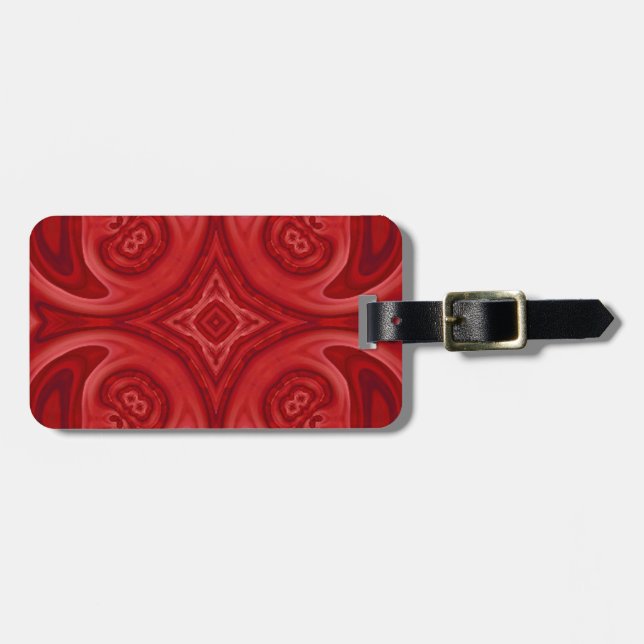 Red abstract wood pattern luggage tag (Front Horizontal)