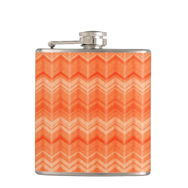 Red abstract zigzag textile pattern hip flask (Front)