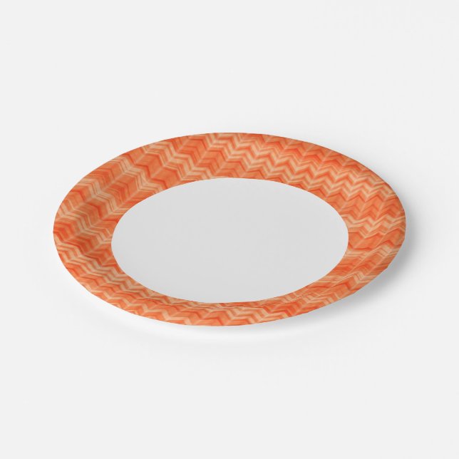 Red abstract zigzag textile pattern paper plate (Angled)