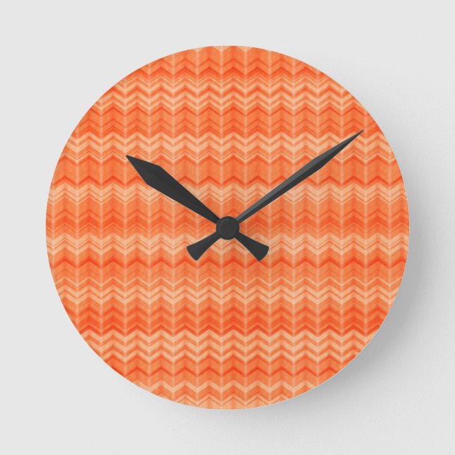 Red abstract zigzag textile pattern round clock (Front)