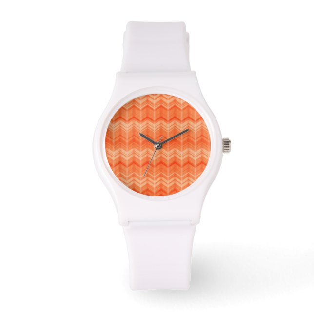 Red abstract zigzag textile pattern watch (Front)