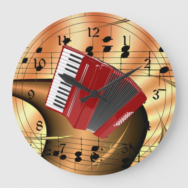 Red Accordion Abstract Design Large Clock (Front)