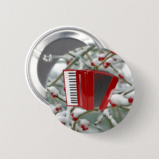 Red Accordion - Berries in the Snow, 2 Inch Round Button (Front & Back)