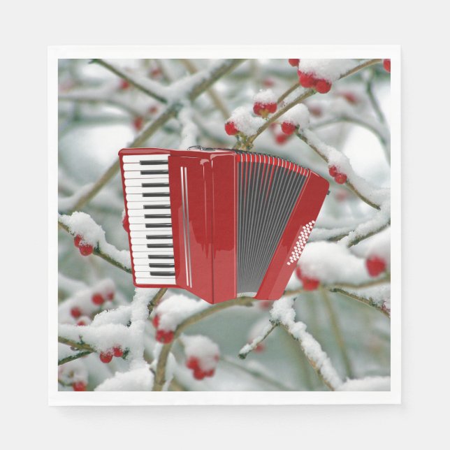 Red Accordion - Berries in the Snow, Napkin (Front)