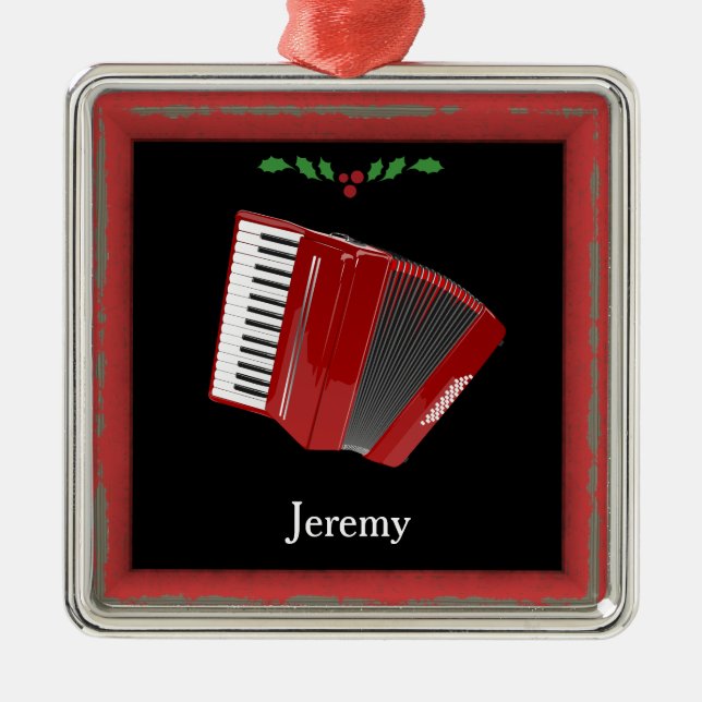 Red Accordion Christmas Template Metal Ornament (Front)