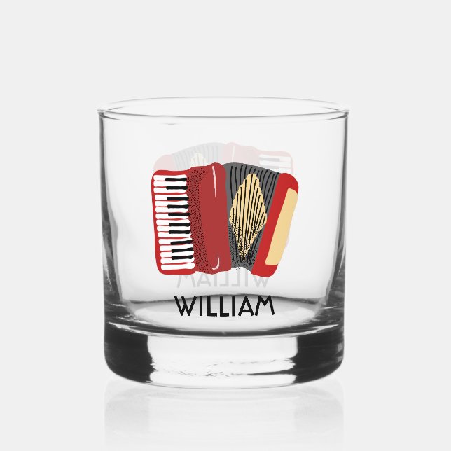 Red Accordion Illustration Personalized Whiskey Glass (Front)