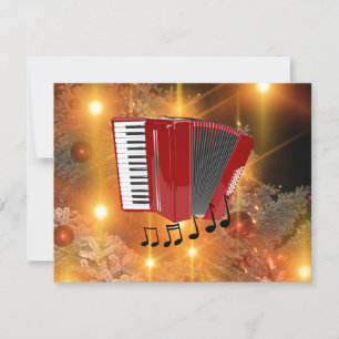 Red accordion on holiday gold background