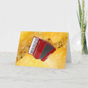 Red Accordion on Musical Notes 