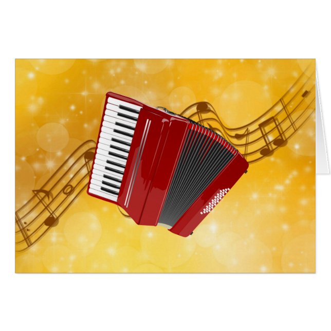 Red Accordion on Musical Notes (Front Horizontal)