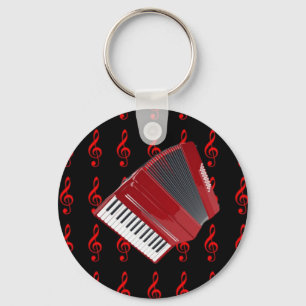 Red Accordion on Red Treble Clef pattern Keychain