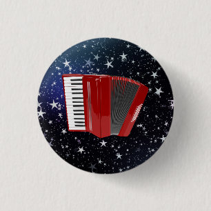 Red Accordion on Starry Sky, 1 Inch Round Button