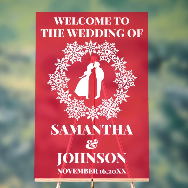 Red Acrylic Snowflake Wedding Welcome Sign (Neutral)