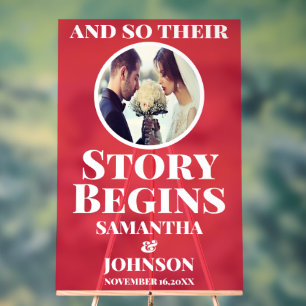 Red Acrylic Story Begins Wedding Welcome Sign