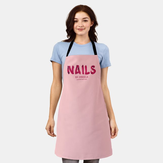 Red Acrylic Typography Nail Tech Apron (Worn)
