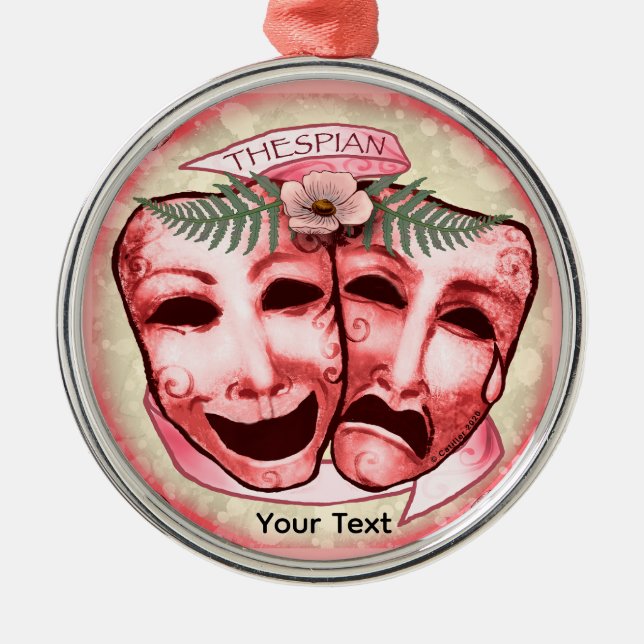 Red Actor Masks Metal Ornament (Front)