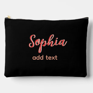 Red add name girl boss text black elegant accessory pouch