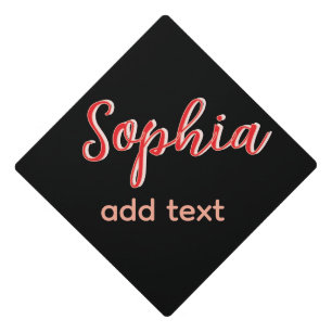 Red add name girl boss text black elegant graduation cap topper