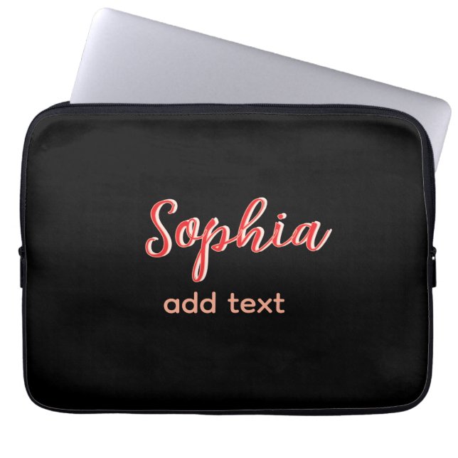 Red add name girl boss text black elegant laptop sleeve (Front)