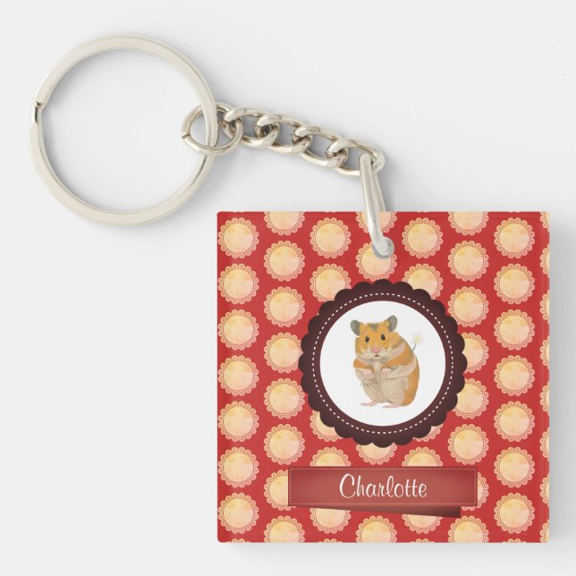 Red Add Your Name Hamster Keychain (Front)