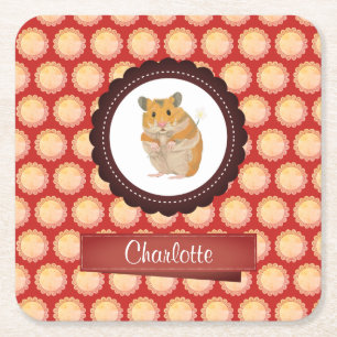 Red Add Your Name Hamster Square Paper Coaster
