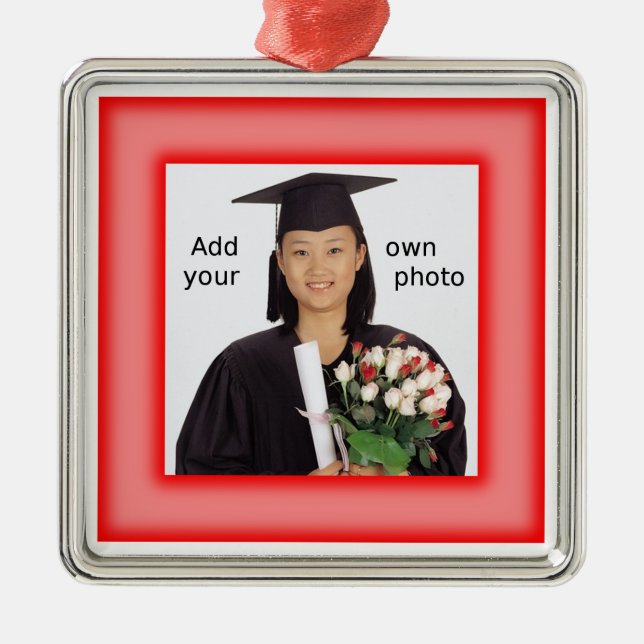 Red Add your Photo Metal Ornament (Front)