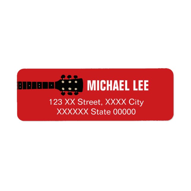 Red Address Label for Guitar player or Music store (Front)