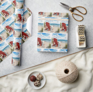 Red Adirondack Beach Chair with Flip-flops Wrapping Paper