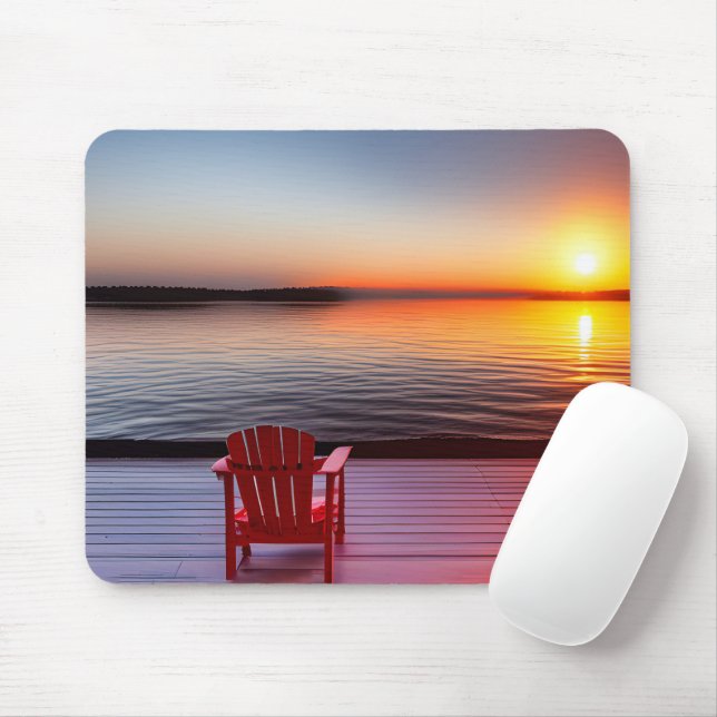 Red Adirondack Chair On Lake Dock Mouse Pad (With Mouse)