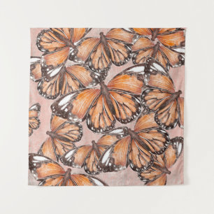 Red Admiral Butterflies Pink Background Tapestry