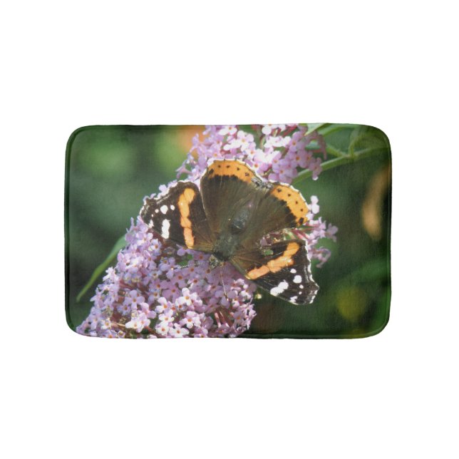 Red Admiral Butterfly and Buddleia Bath Mat (Front)