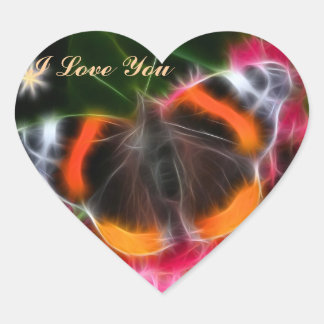 Red Admiral Butterfly Fractal Heart Sticker