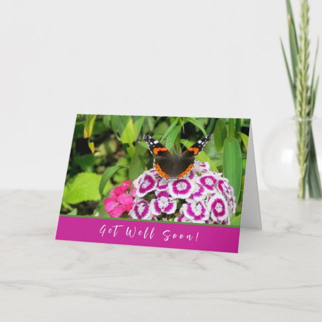 Red Admiral Butterfly Get Well Soon Greeting Card (Front)