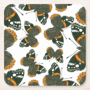 Red admiral butterfly  pattern square paper coaster