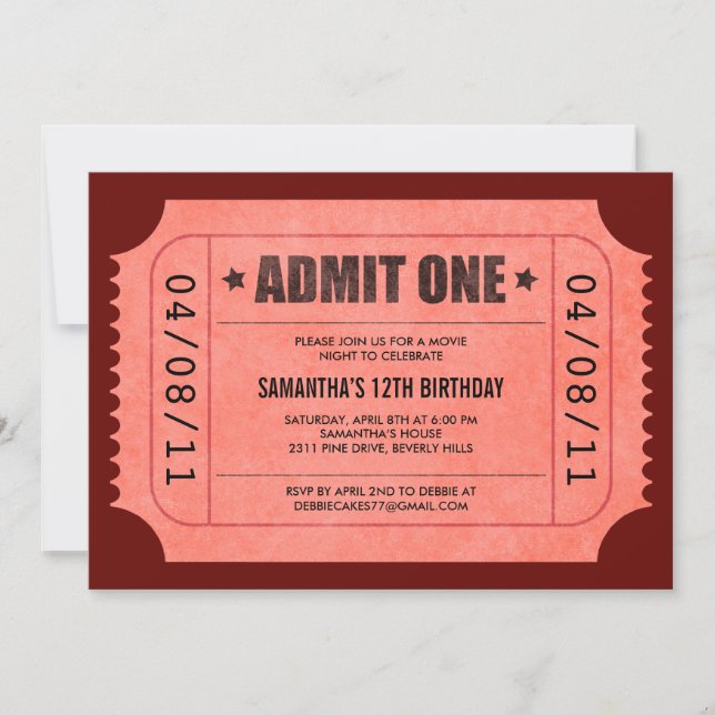 Red Admit One Ticket Invitations (Front)