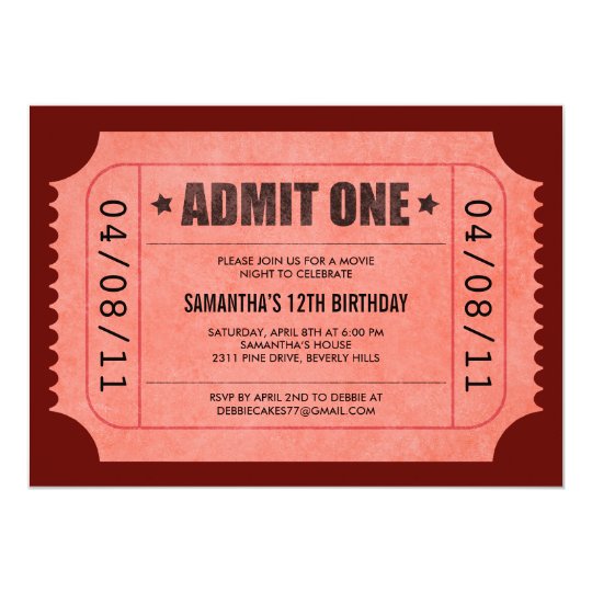 Red Admit One Ticket Invitations