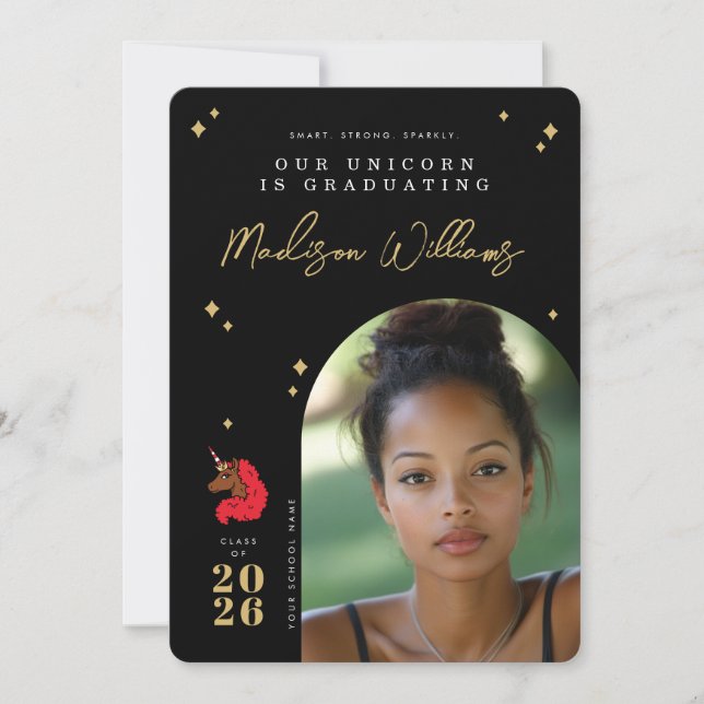 Red Afro Unicorn Graduation Announcement (Front)
