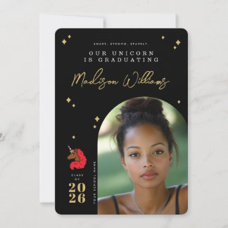 Red Afro Unicorn Graduation Announcement