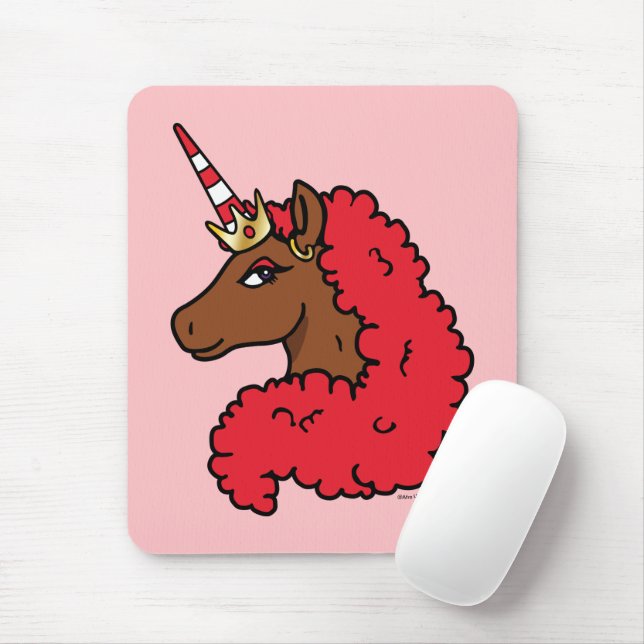 Red Afro Unicorn Mouse Pad (With Mouse)