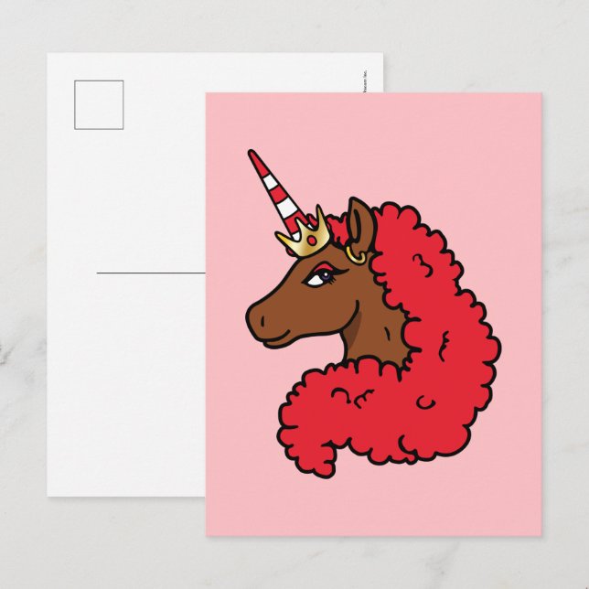 Red Afro Unicorn Postcard (Front/Back)