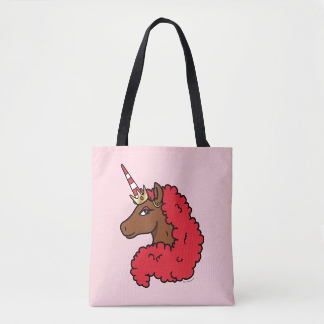 Red Afro Unicorn Tote Bag (Front)