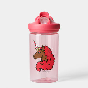 Red Afro Unicorn Water Bottle