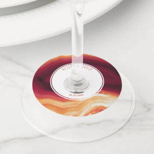 Red agate and frame geode modern fall wedding wine glass tag