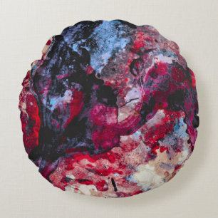 Red Agate Crystal Geode Abstract Round Pillow