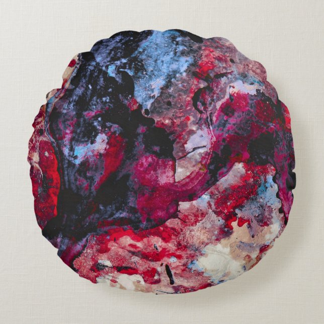 Red Agate Crystal Geode Abstract Round Pillow (Front)