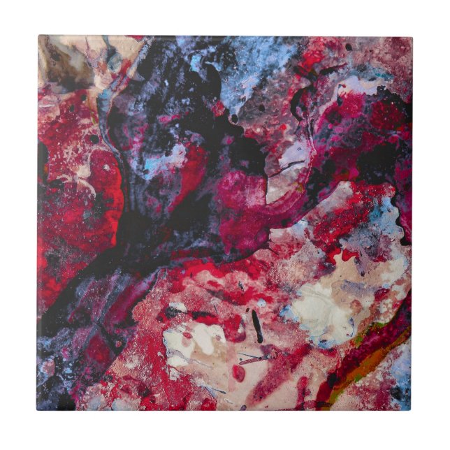 Red Agate Crystal Geode Abstract Tile (Front)