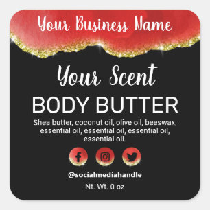 Red Agate Gold Trim Glitter Black Product Labels