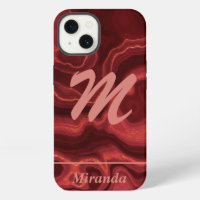 Red Agate Marble light pink Monogram and Name