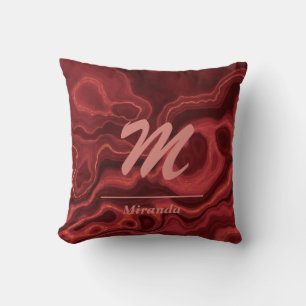 Red Agate Marble light pink Monogram personalized Throw Pillow
